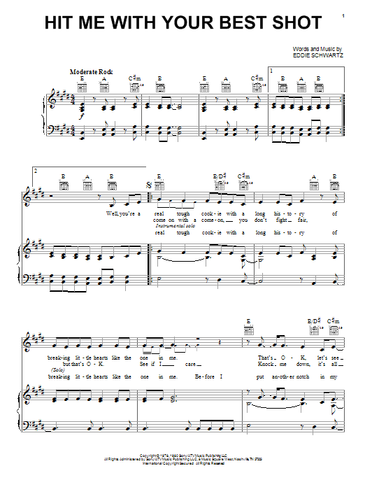 Pat Benatar Hit Me With Your Best Shot sheet music notes and chords. Download Printable PDF.