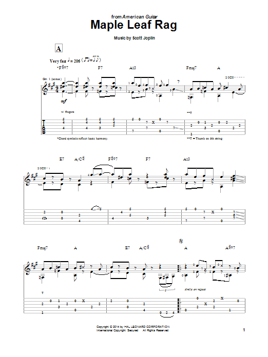 Scott Joplin Maple Leaf Rag sheet music notes and chords. Download Printable PDF.