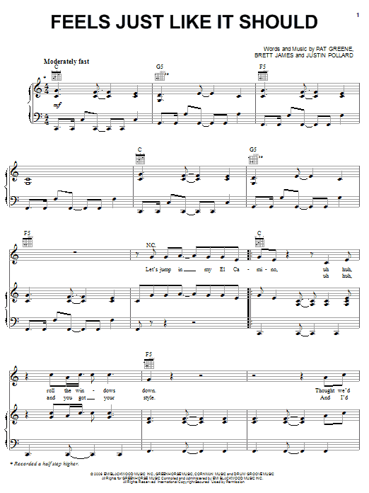 Learn to play Pat Green Feels Just Like It Should sheet music for Piano, Vocal & Guitar Chords (Right-Hand Melody) in minutes. Price: 7.8900$ Pat Green Feels Just Like It Should sheet music notes and chords arranged for Piano, Vocal & Guitar Chords (Right-Hand Melody)