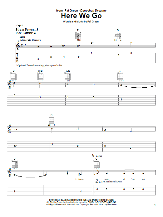 Pat Green Here We Go sheet music notes and chords. Download Printable PDF.