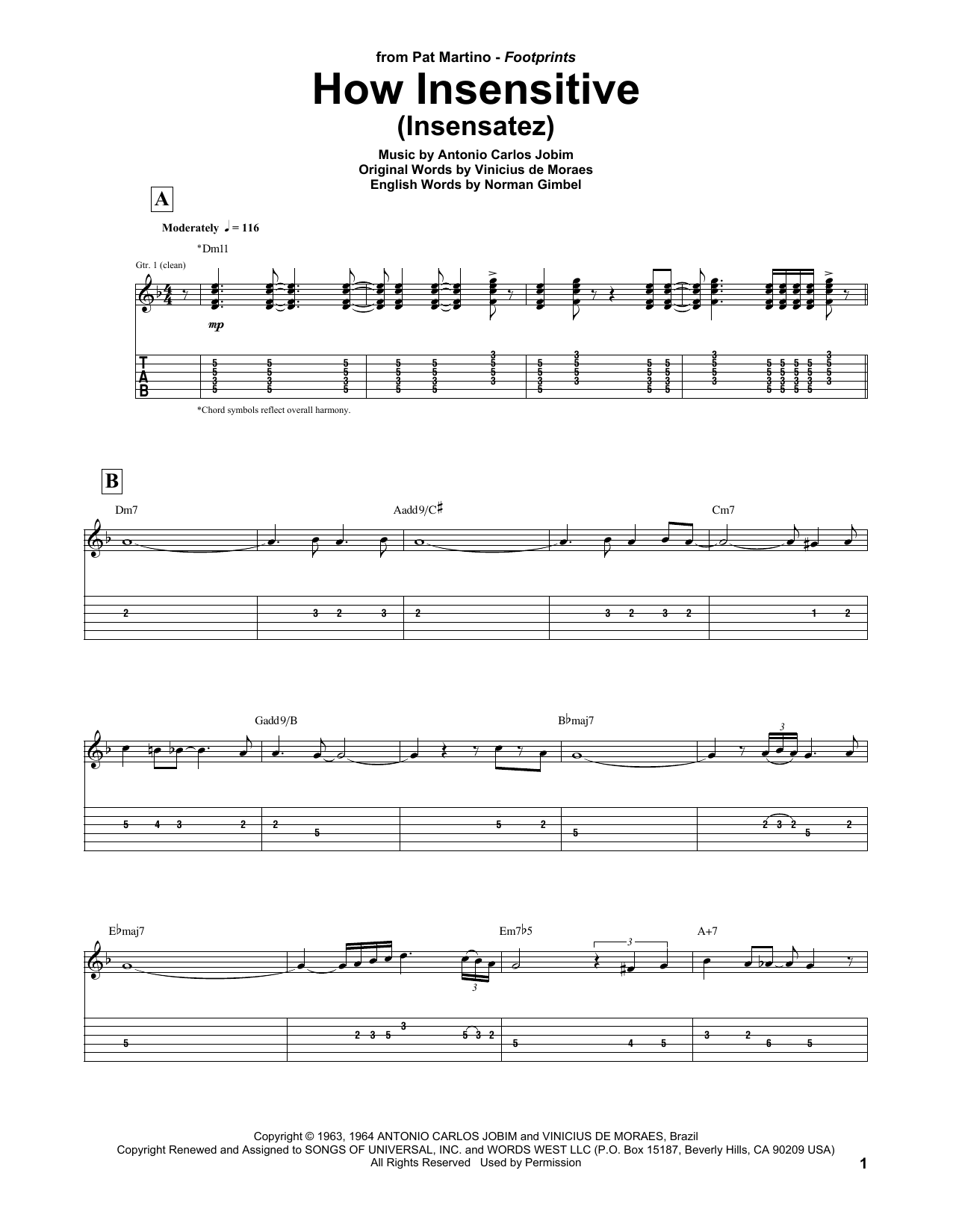 Pat Martino How Insensitive (Insensatez) sheet music notes and chords. Download Printable PDF.