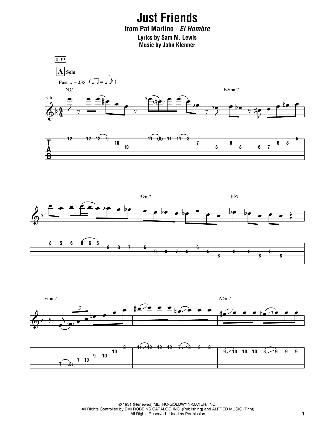 Pat Martino Just Friends sheet music notes and chords. Download Printable PDF.