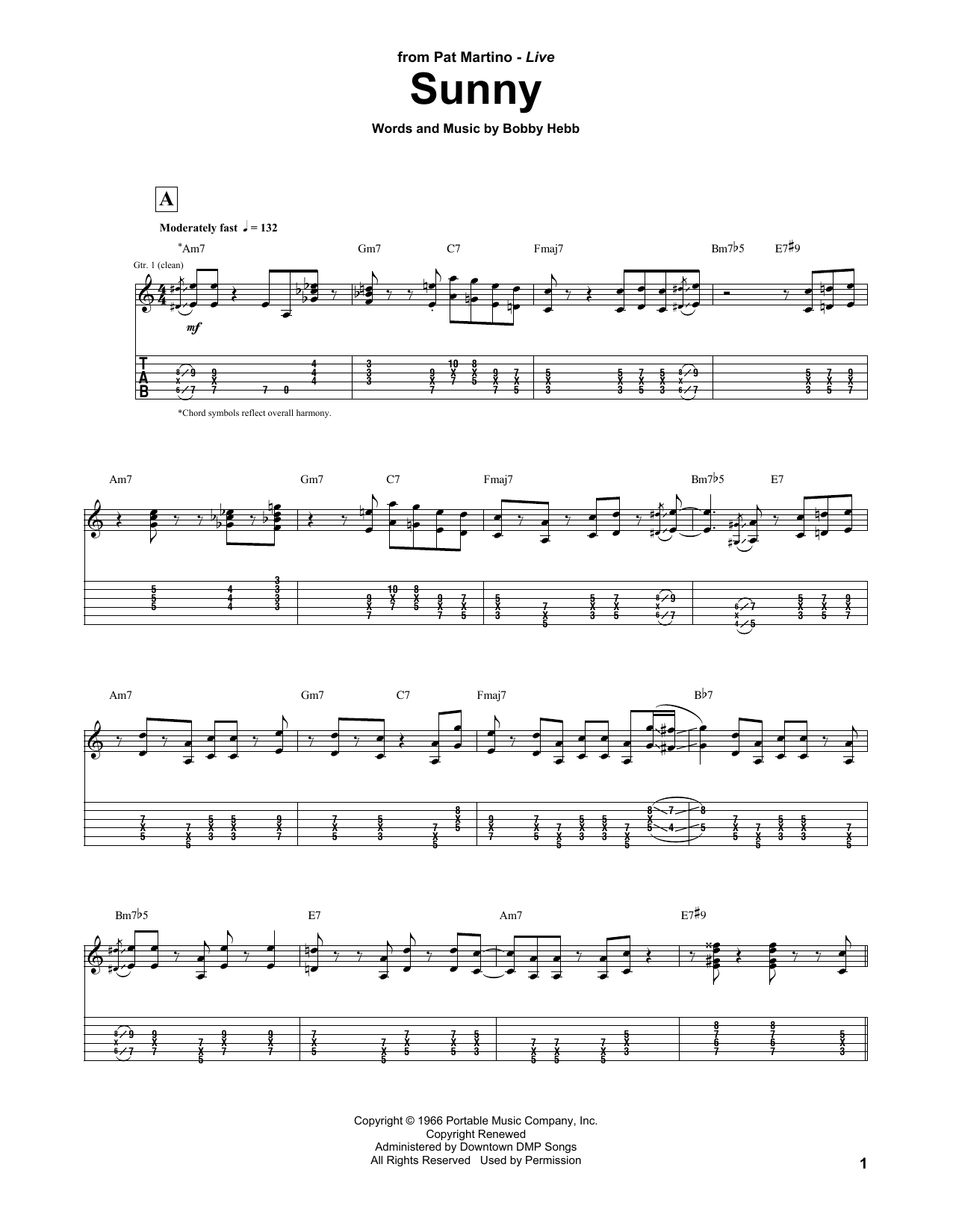 Pat Martino Sunny sheet music notes and chords. Download Printable PDF.