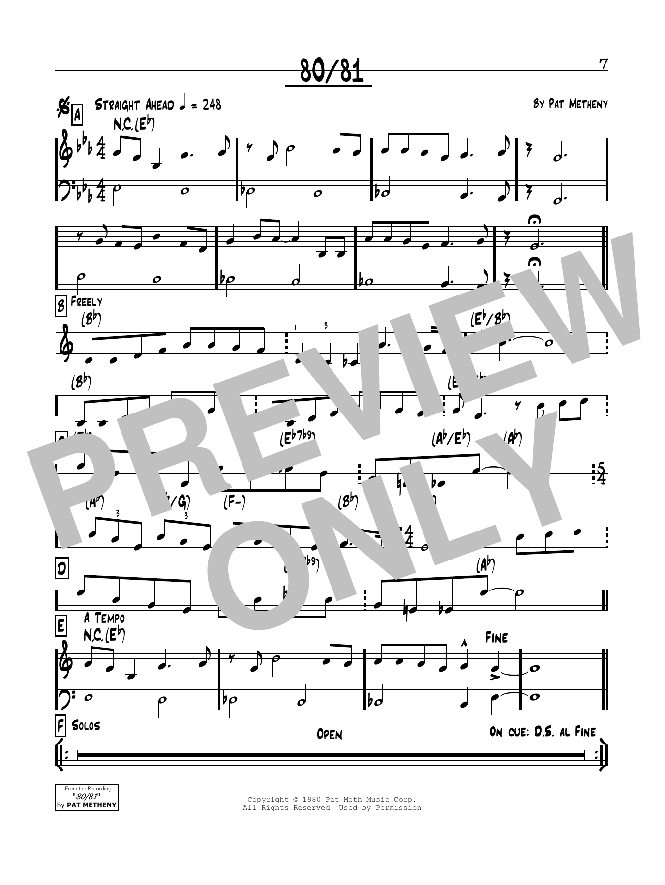 Learn to play Pat Metheny 80/81 sheet music for Real Book – Melody & Chords in minutes. Price: 5.9900$ Pat Metheny 80/81 sheet music notes and chords arranged for Real Book – Melody & Chords