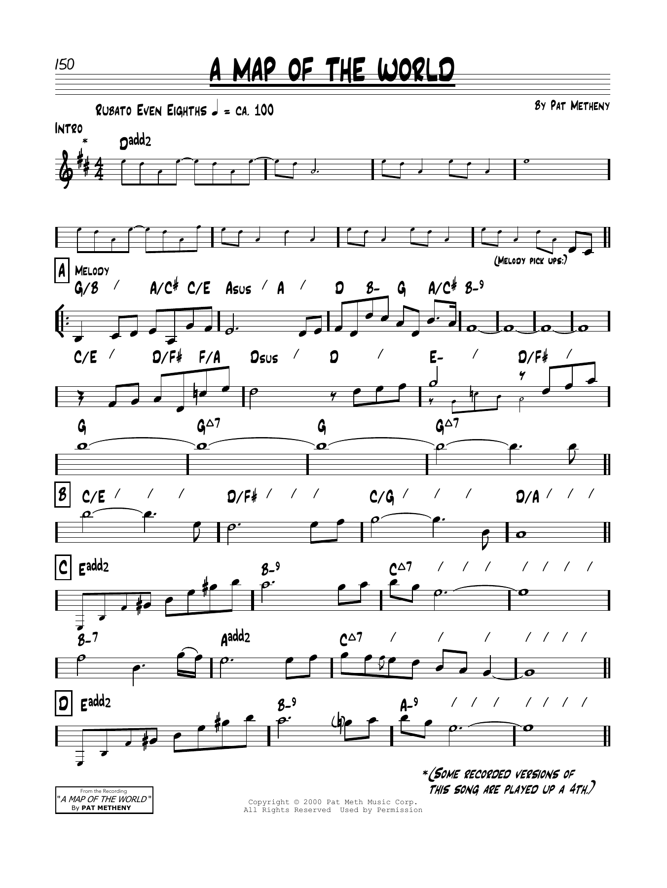 Learn to play Pat Metheny A Map Of The World sheet music for Piano Solo in minutes. Price: 6.9900$ Pat Metheny A Map Of The World sheet music notes and chords arranged for Piano Solo