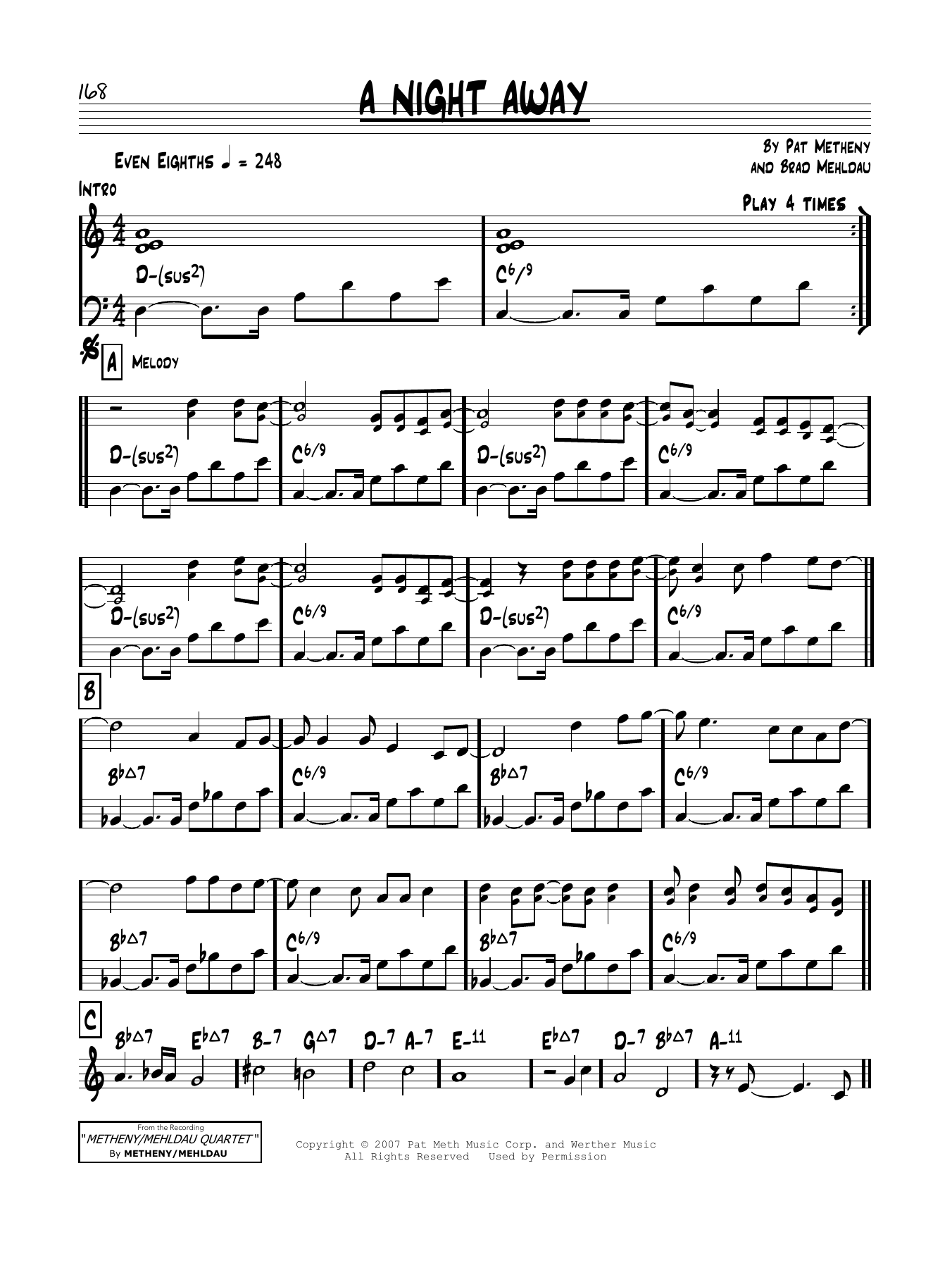 Pat Metheny A Night Away sheet music notes and chords. Download Printable PDF.