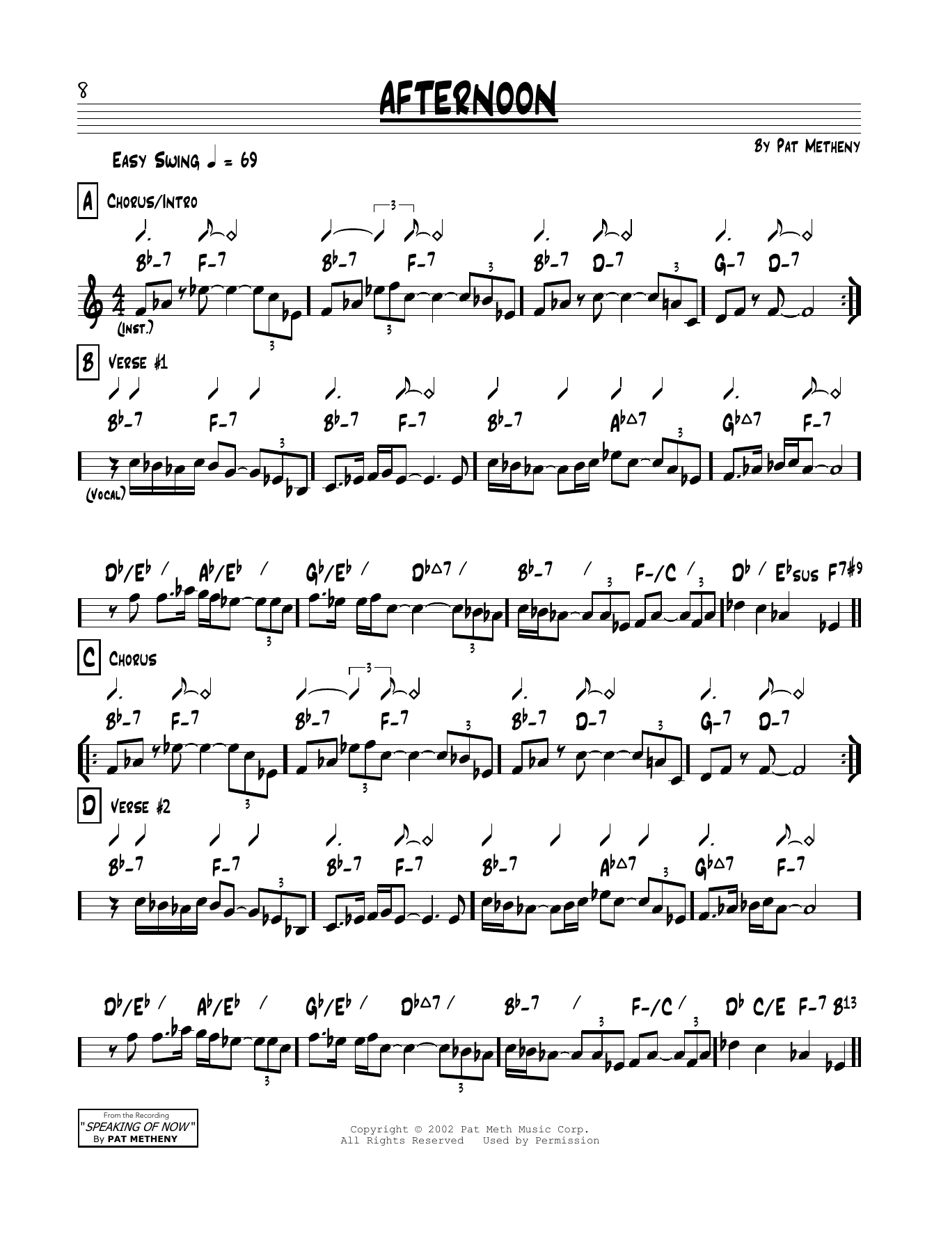 Learn to play Pat Metheny Afternoon sheet music for Real Book – Melody & Chords in minutes. Price: 5.9900$ Pat Metheny Afternoon sheet music notes and chords arranged for Real Book – Melody & Chords