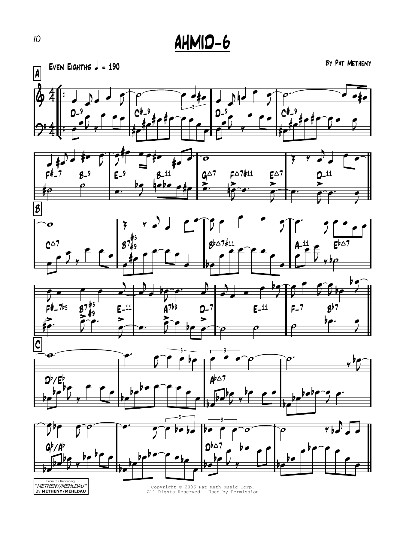 Learn to play Pat Metheny AHMID-6 sheet music for Real Book – Melody & Chords in minutes. Price: 5.9900$ Pat Metheny AHMID-6 sheet music notes and chords arranged for Real Book – Melody & Chords