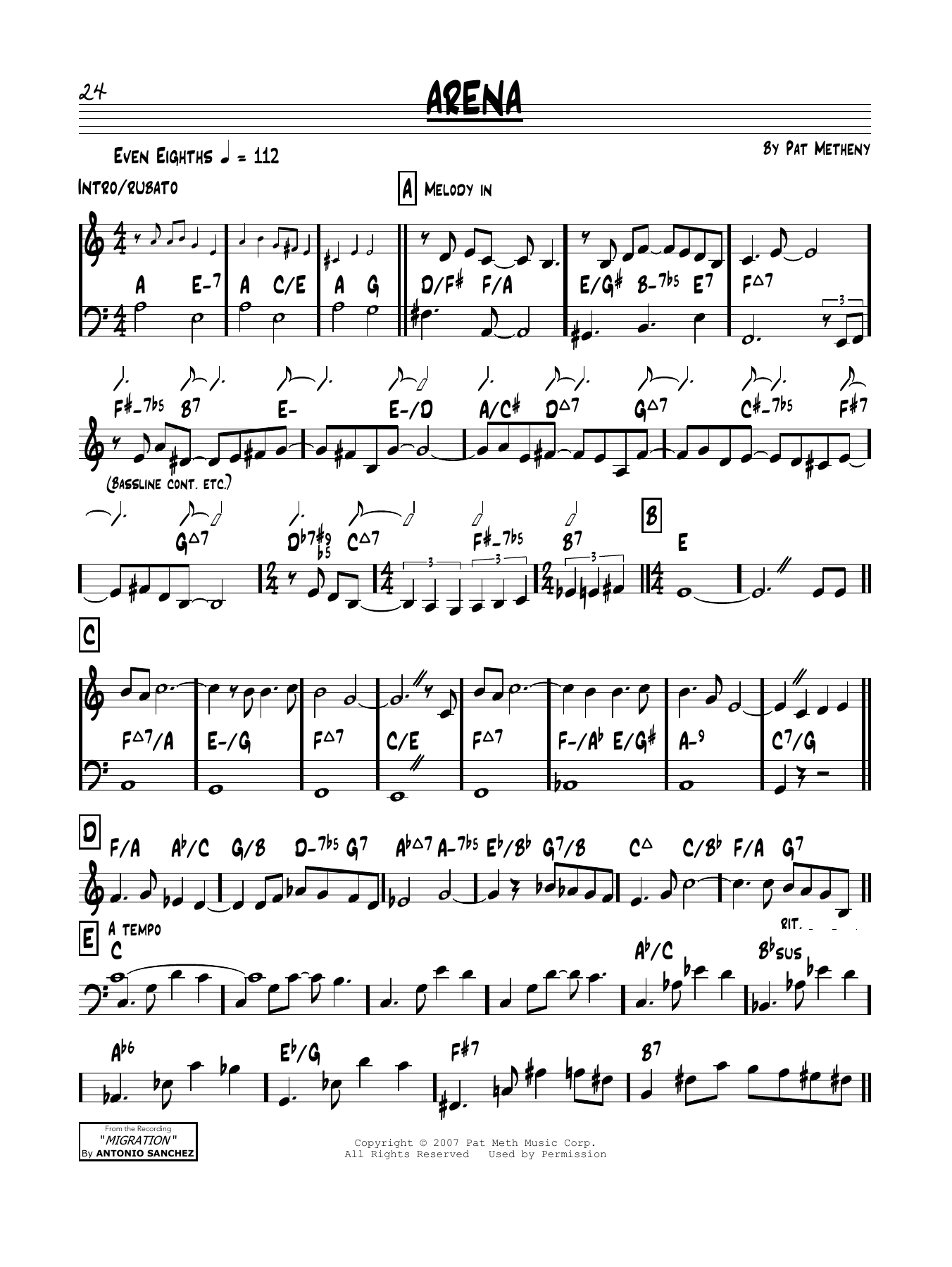 Learn to play Pat Metheny Arena sheet music for Real Book – Melody & Chords in minutes. Price: 5.9900$ Pat Metheny Arena sheet music notes and chords arranged for Real Book – Melody & Chords