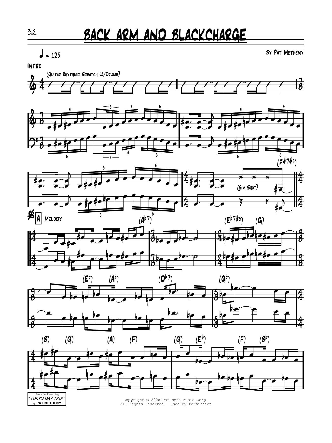 Learn to play Pat Metheny Back Arm & Blackcharge sheet music for Real Book – Melody & Chords in minutes. Price: 5.9900$ Pat Metheny Back Arm & Blackcharge sheet music notes and chords arranged for Real Book – Melody & Chords