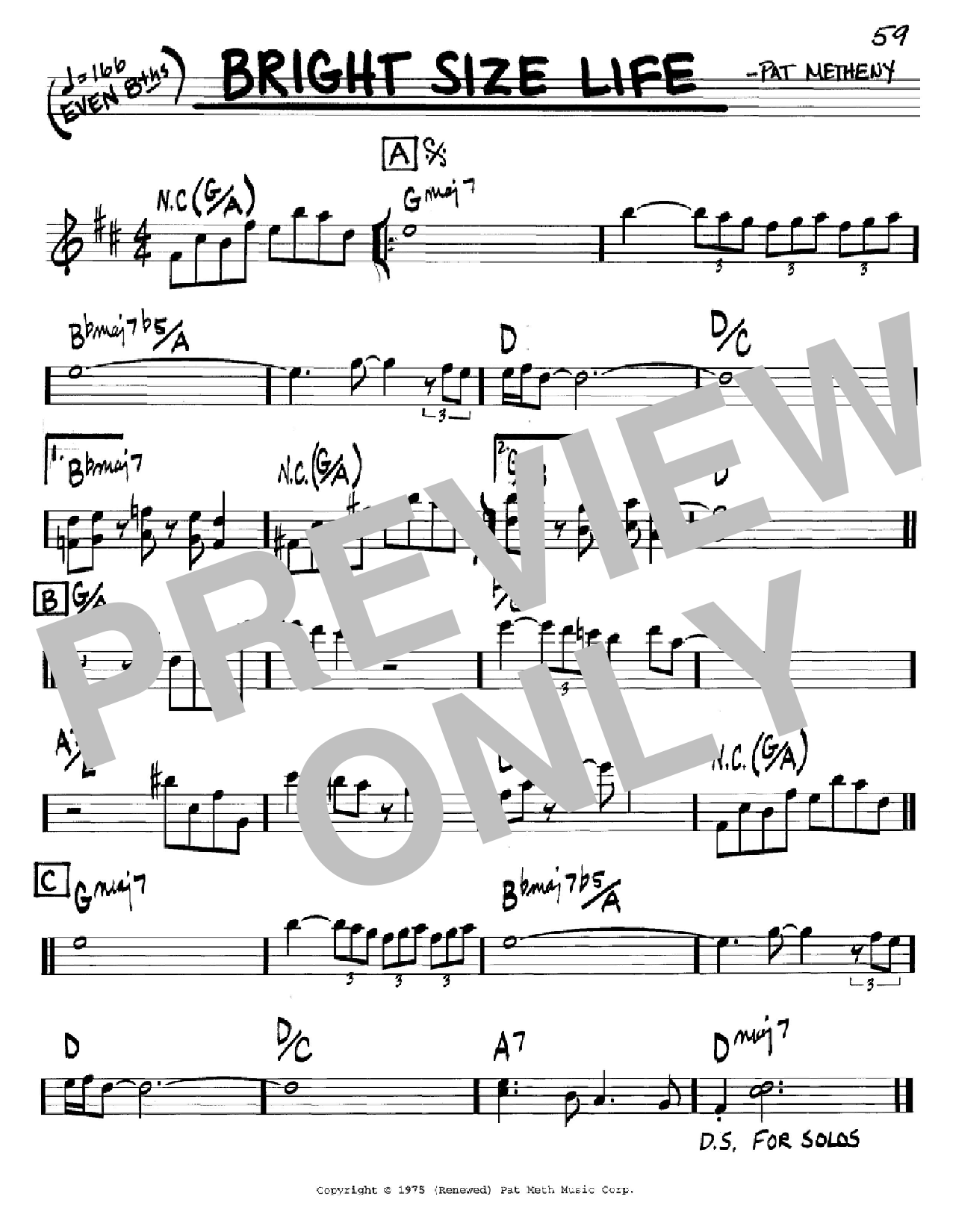 Pat Metheny Bright Size Life sheet music notes and chords. Download Printable PDF.