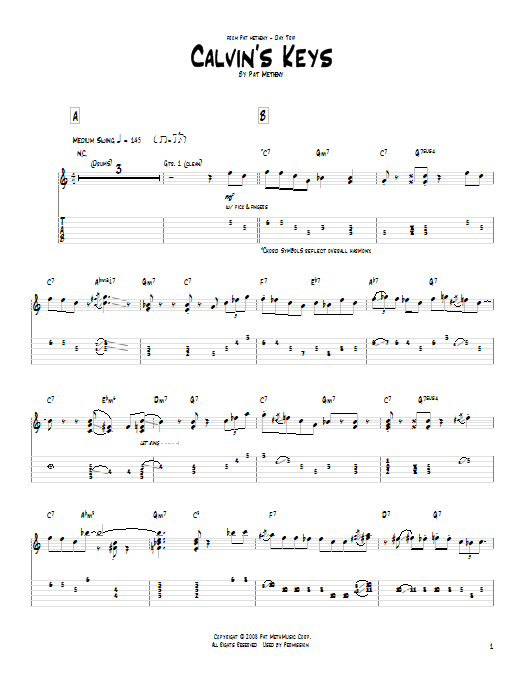 Pat Metheny Calvin's Keys sheet music notes and chords. Download Printable PDF.