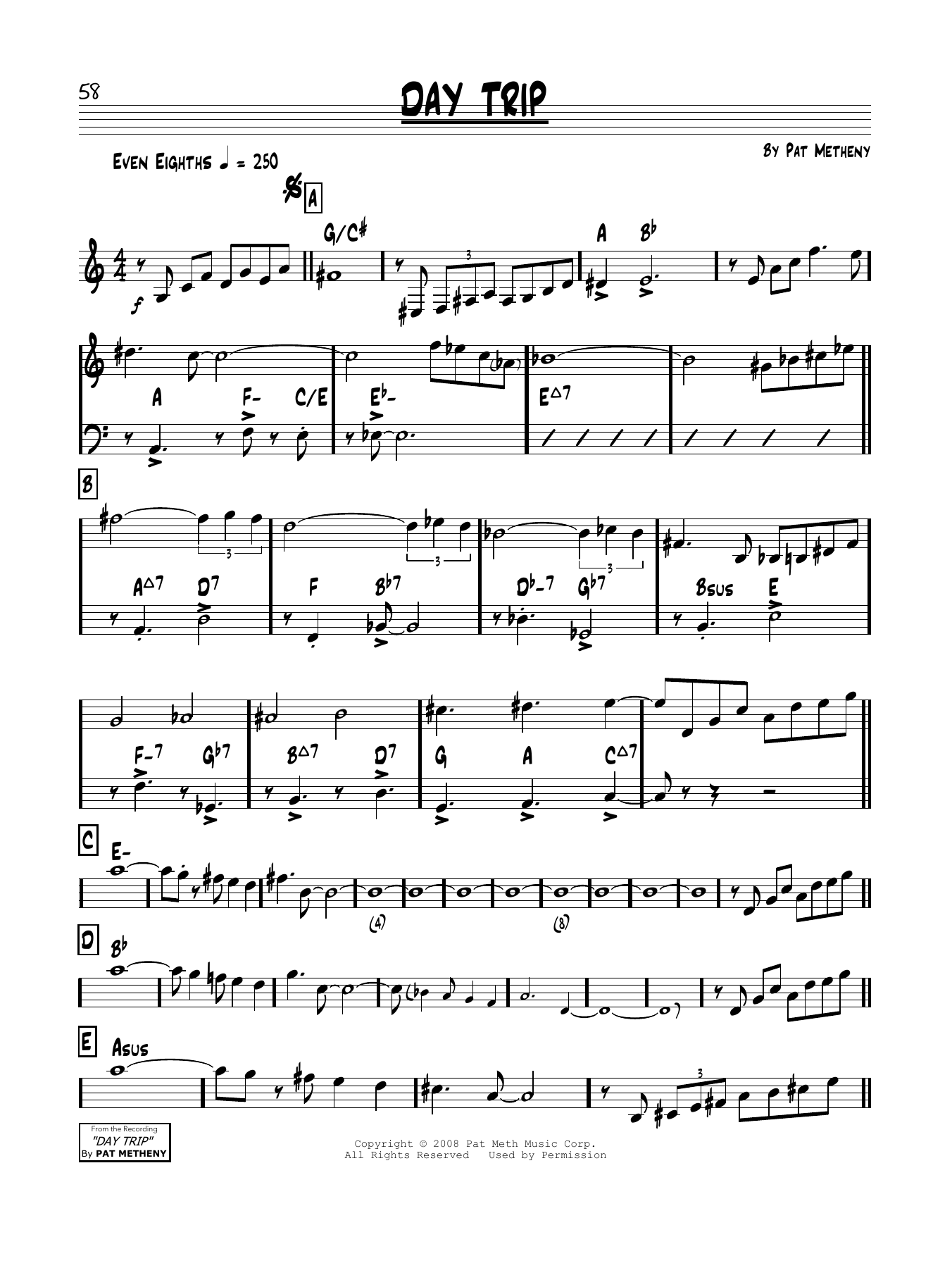 Pat Metheny Day Trip sheet music notes and chords arranged for Real Book – Melody & Chords