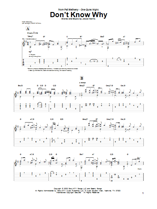 Pat Metheny Don't Know Why sheet music notes and chords. Download Printable PDF.