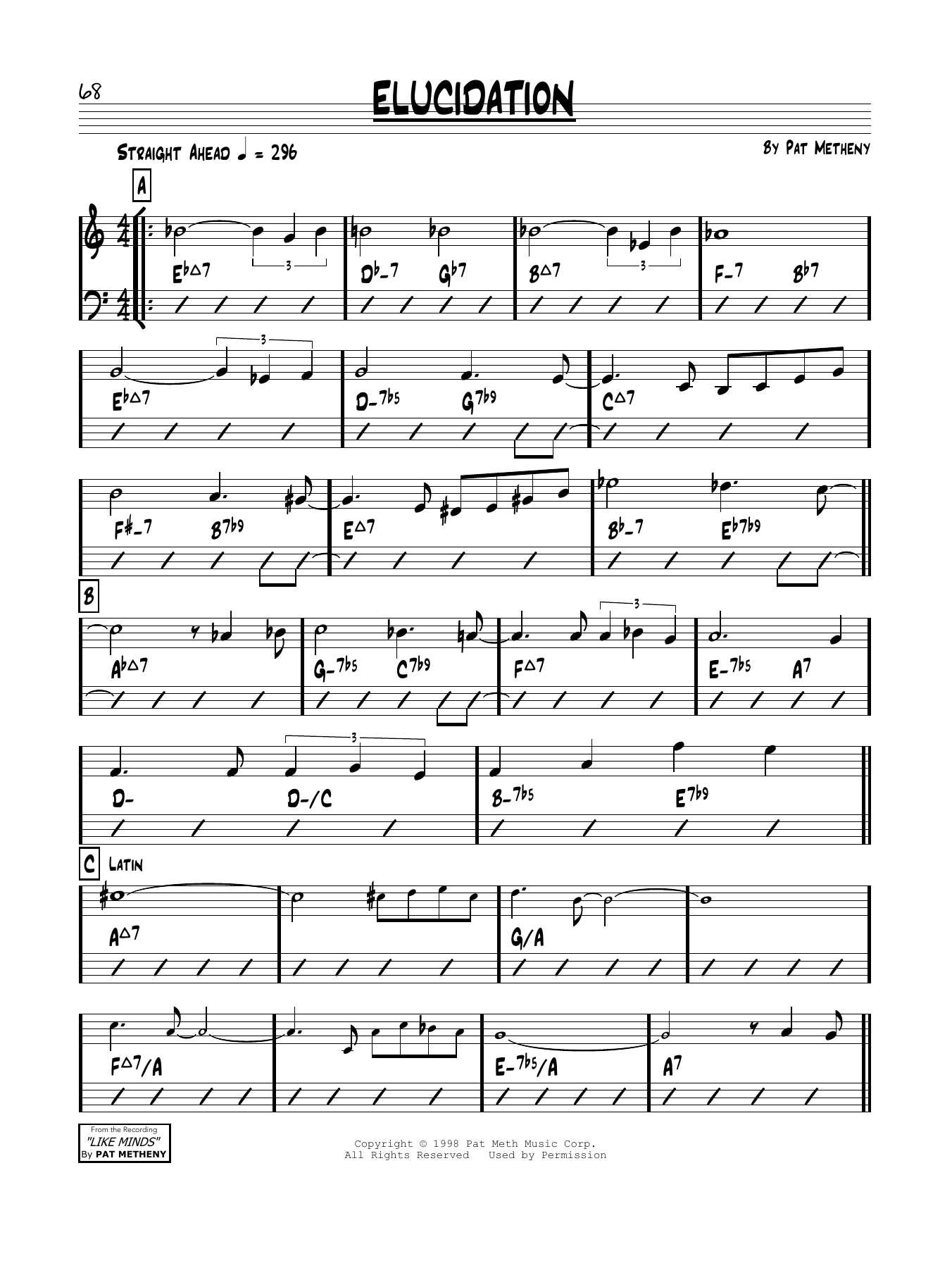 Learn to play Pat Metheny Elucidation sheet music for Real Book – Melody & Chords in minutes. Price: 5.9900$ Pat Metheny Elucidation sheet music notes and chords arranged for Real Book – Melody & Chords