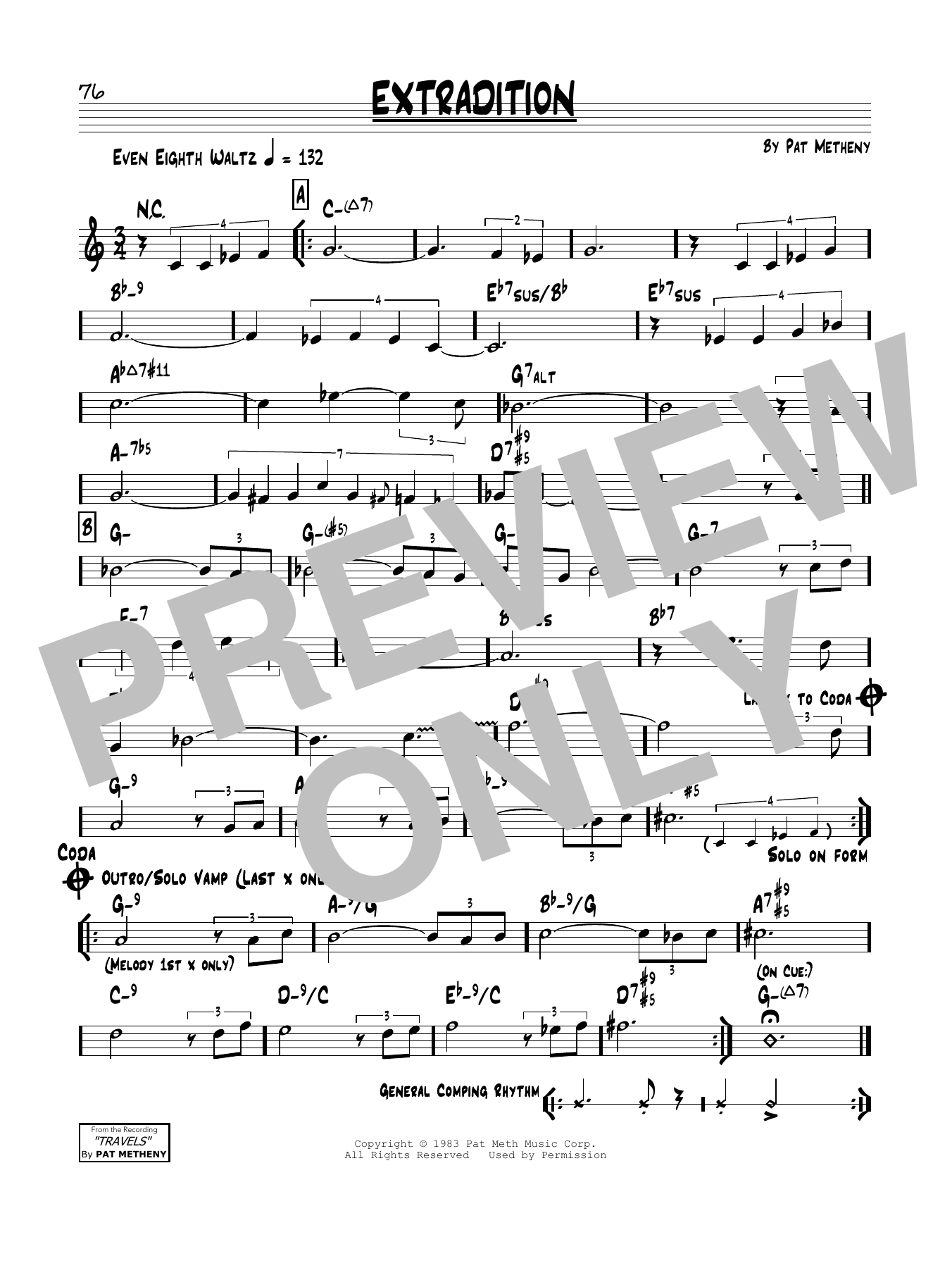 Learn to play Pat Metheny Extradition sheet music for Real Book – Melody & Chords in minutes. Price: 5.9900$ Pat Metheny Extradition sheet music notes and chords arranged for Real Book – Melody & Chords