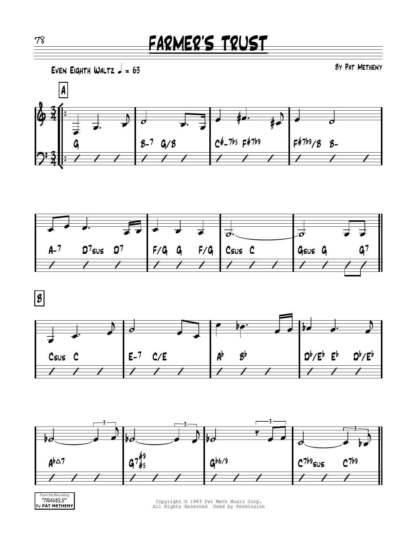 Pat Metheny Farmer's Trust sheet music notes and chords. Download Printable PDF.