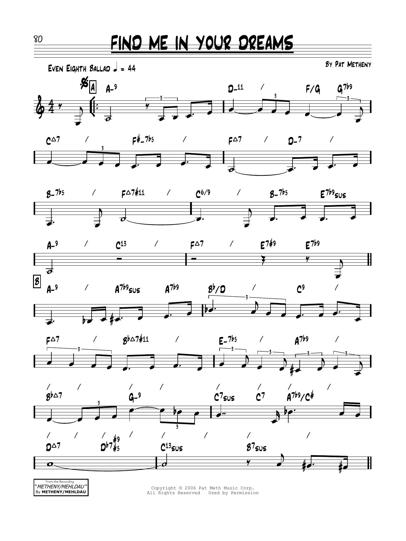 Pat Metheny Find Me In Your Dreams sheet music notes and chords. Download Printable PDF.