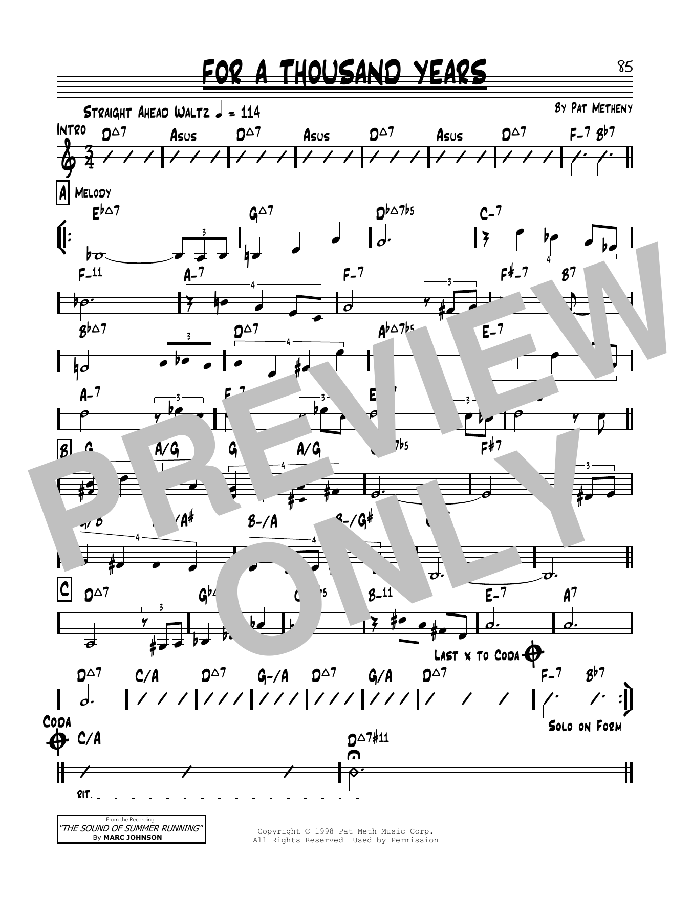 Learn to play Pat Metheny For A Thousand Years sheet music for Real Book – Melody & Chords in minutes. Price: 5.9900$ Pat Metheny For A Thousand Years sheet music notes and chords arranged for Real Book – Melody & Chords