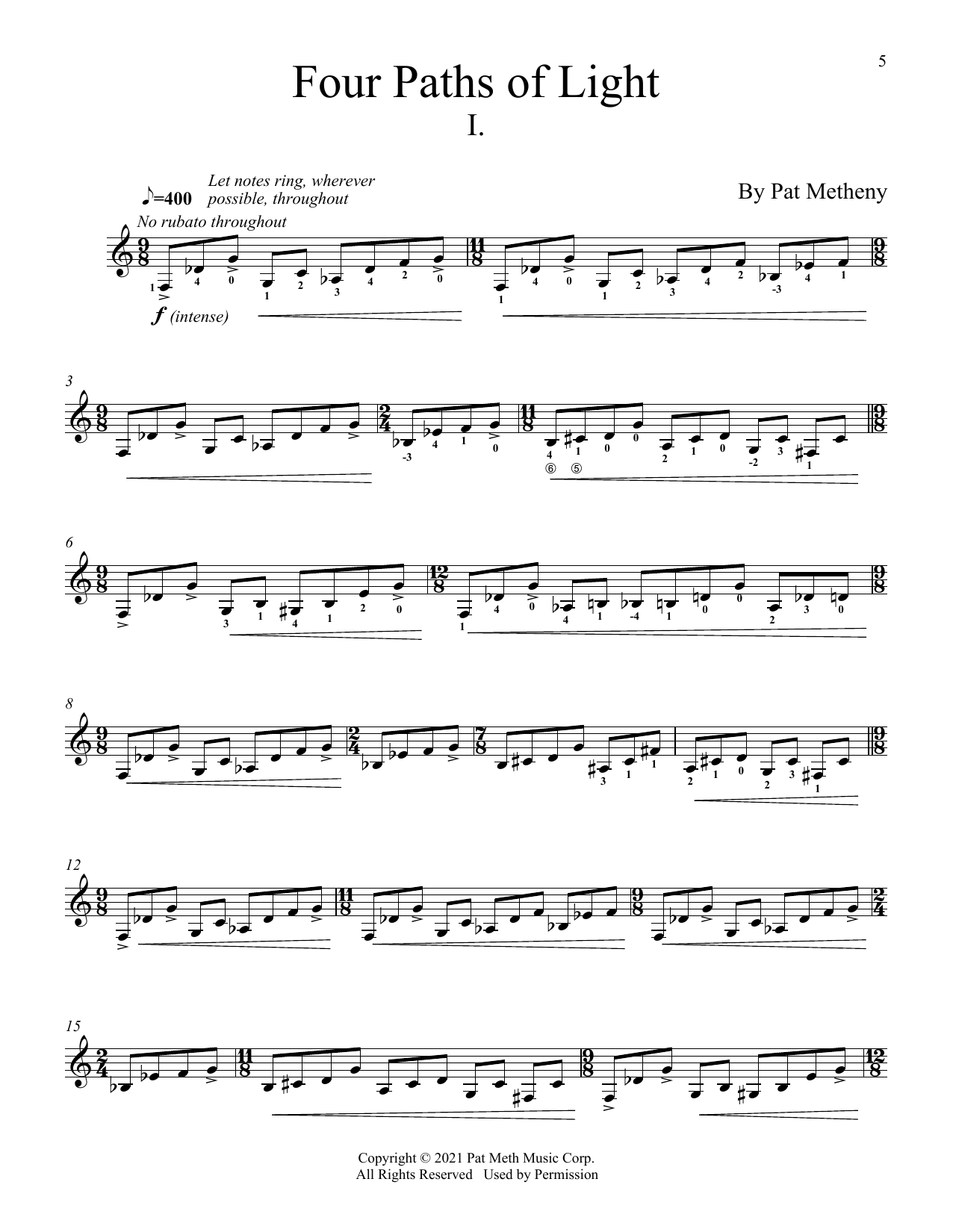 Learn to play Pat Metheny Four Paths Of Light sheet music for Solo Guitar in minutes. Price: 11.9700$ Pat Metheny Four Paths Of Light sheet music notes and chords arranged for Solo Guitar