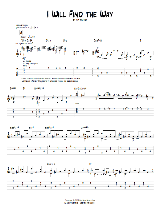 Learn to play Pat Metheny I Will Find The Way sheet music for Guitar Tab in minutes. Price: 7.8900$ Pat Metheny I Will Find The Way sheet music notes and chords arranged for Guitar Tab