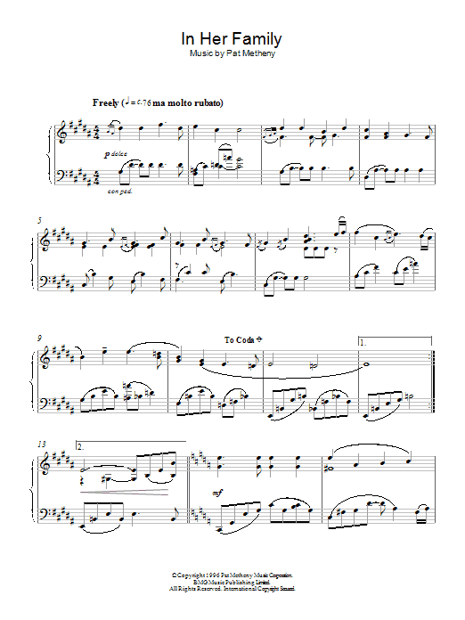 Pat Metheny In Her Family sheet music notes and chords arranged for Real Book – Melody & Chords – C Instruments