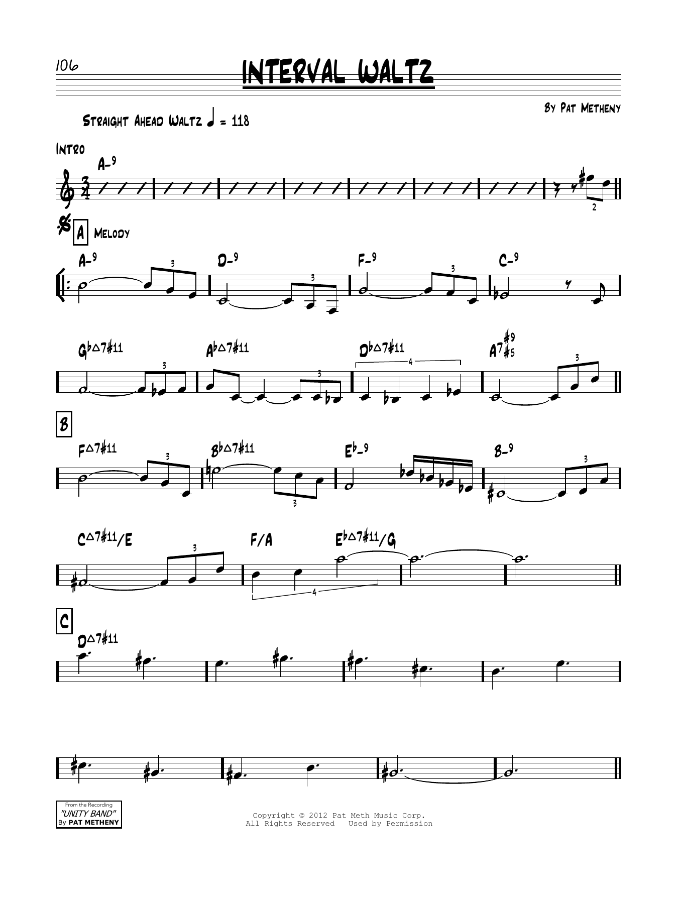 Learn to play Pat Metheny Interval Waltz sheet music for Guitar Tab in minutes. Price: 7.8900$ Pat Metheny Interval Waltz sheet music notes and chords arranged for Guitar Tab