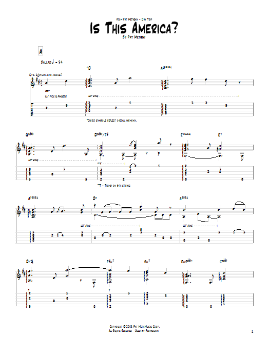 Learn to play Pat Metheny Is This America? sheet music for Real Book – Melody & Chords in minutes. Price: 5.9900$ Pat Metheny Is This America? sheet music notes and chords arranged for Real Book – Melody & Chords