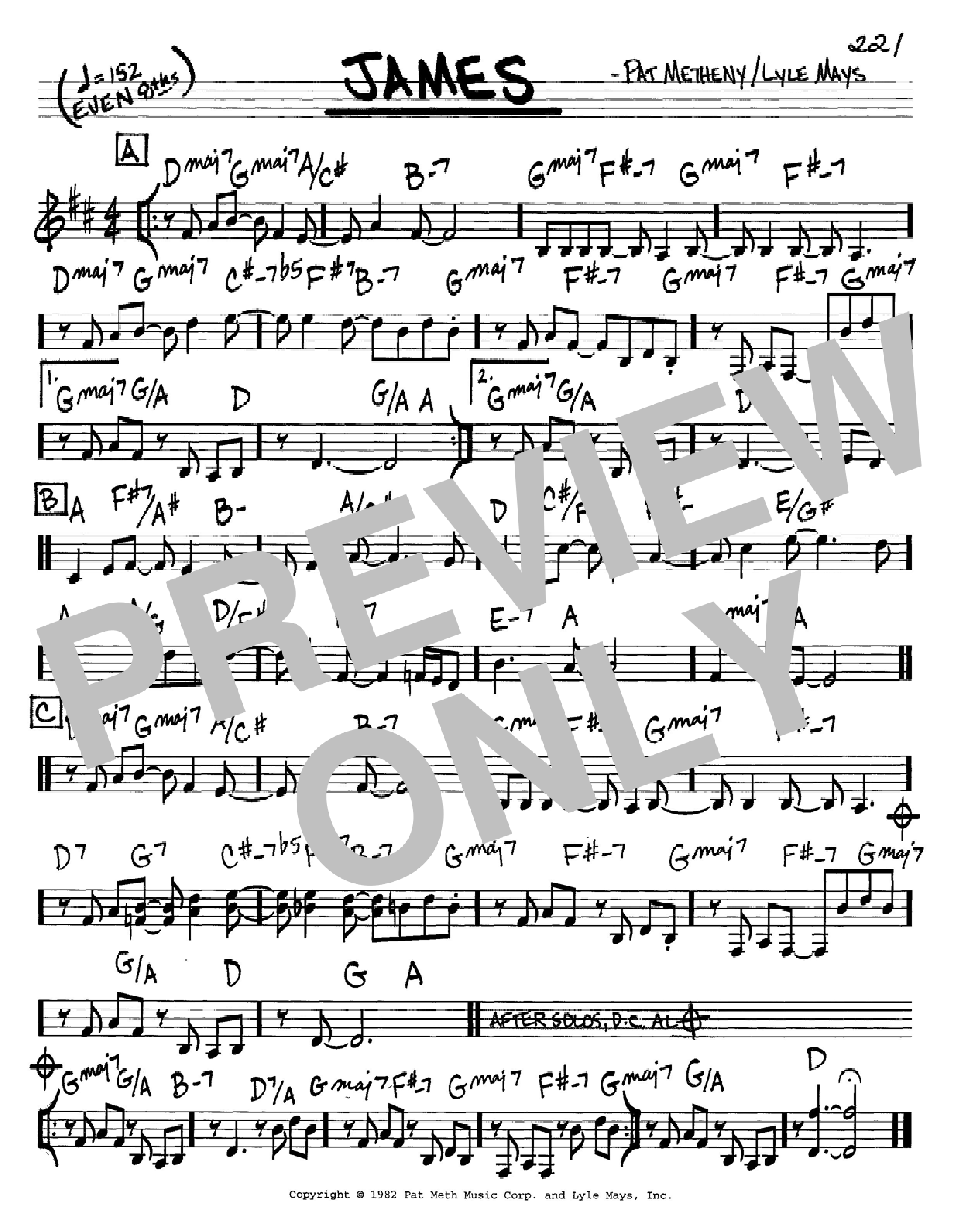 Pat Metheny James sheet music notes and chords. Download Printable PDF.