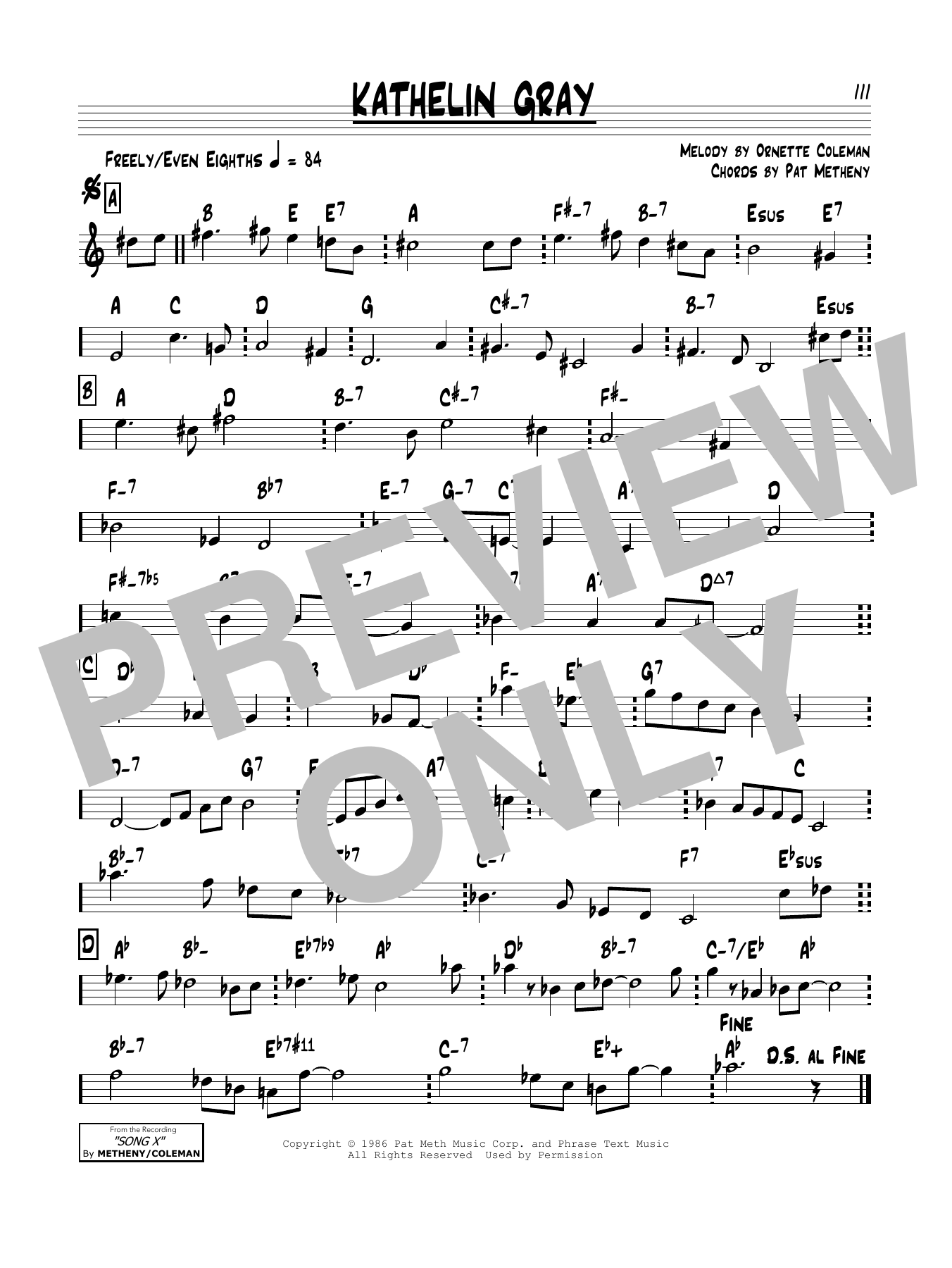Learn to play Pat Metheny Kathelin Gray sheet music for Real Book – Melody & Chords in minutes. Price: 5.9900$ Pat Metheny Kathelin Gray sheet music notes and chords arranged for Real Book – Melody & Chords