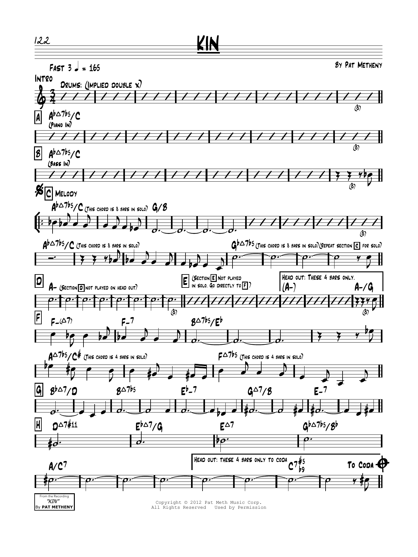 Learn to play Pat Metheny Kin sheet music for Real Book – Melody & Chords in minutes. Price: 5.9900$ Pat Metheny Kin sheet music notes and chords arranged for Real Book – Melody & Chords