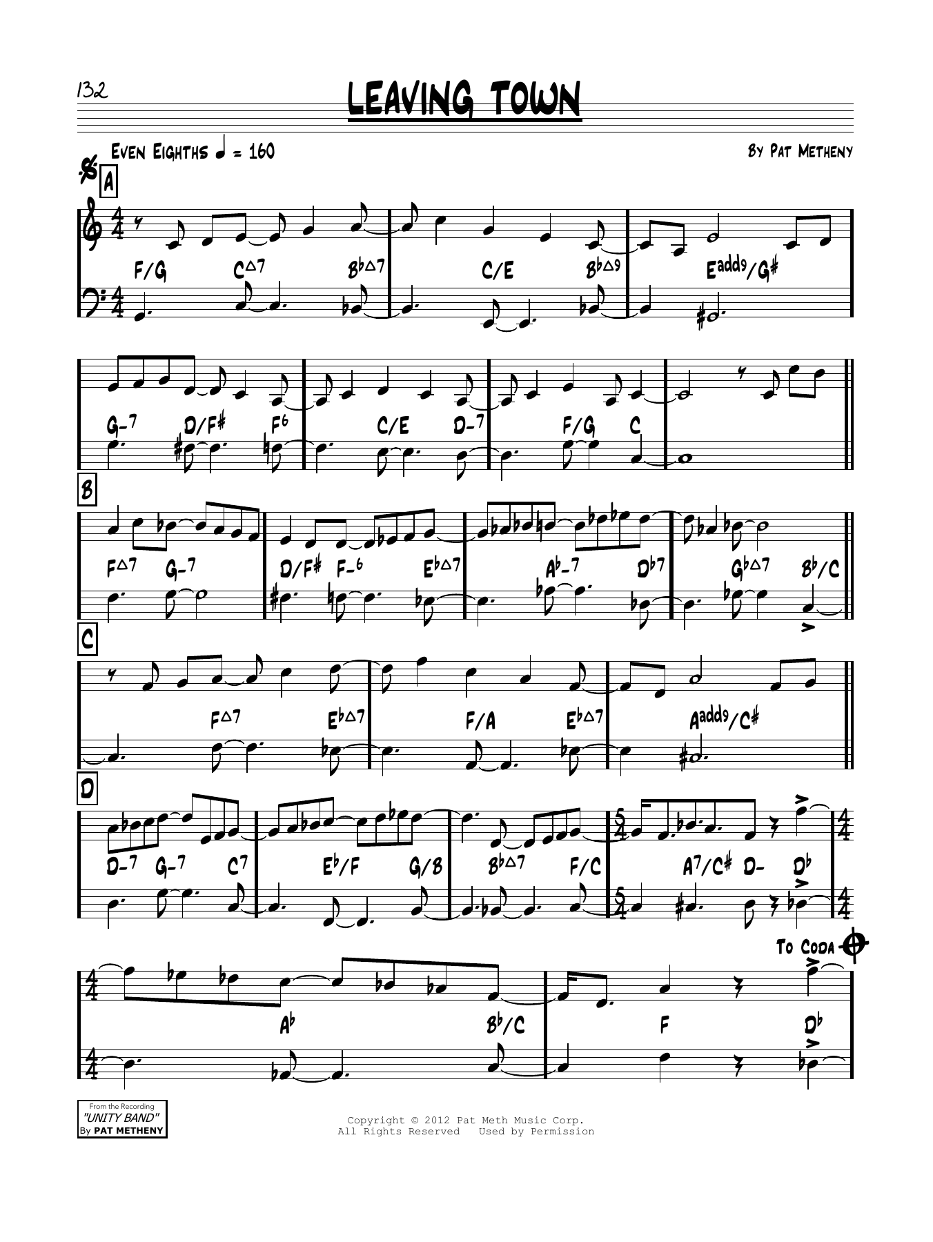 Learn to play Pat Metheny Leaving Town sheet music for Real Book – Melody & Chords in minutes. Price: 5.9900$ Pat Metheny Leaving Town sheet music notes and chords arranged for Real Book – Melody & Chords