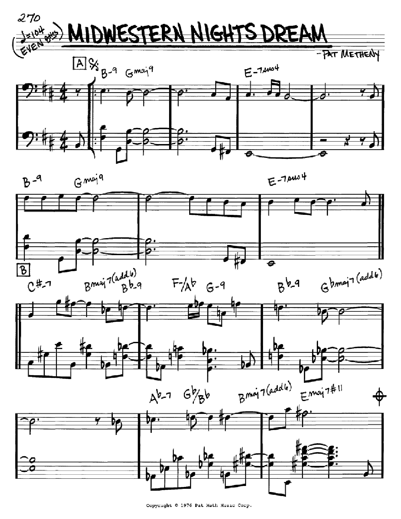 Pat Metheny Midwestern Nights Dream sheet music notes and chords arranged for Real Book – Melody & Chords – Eb Instruments