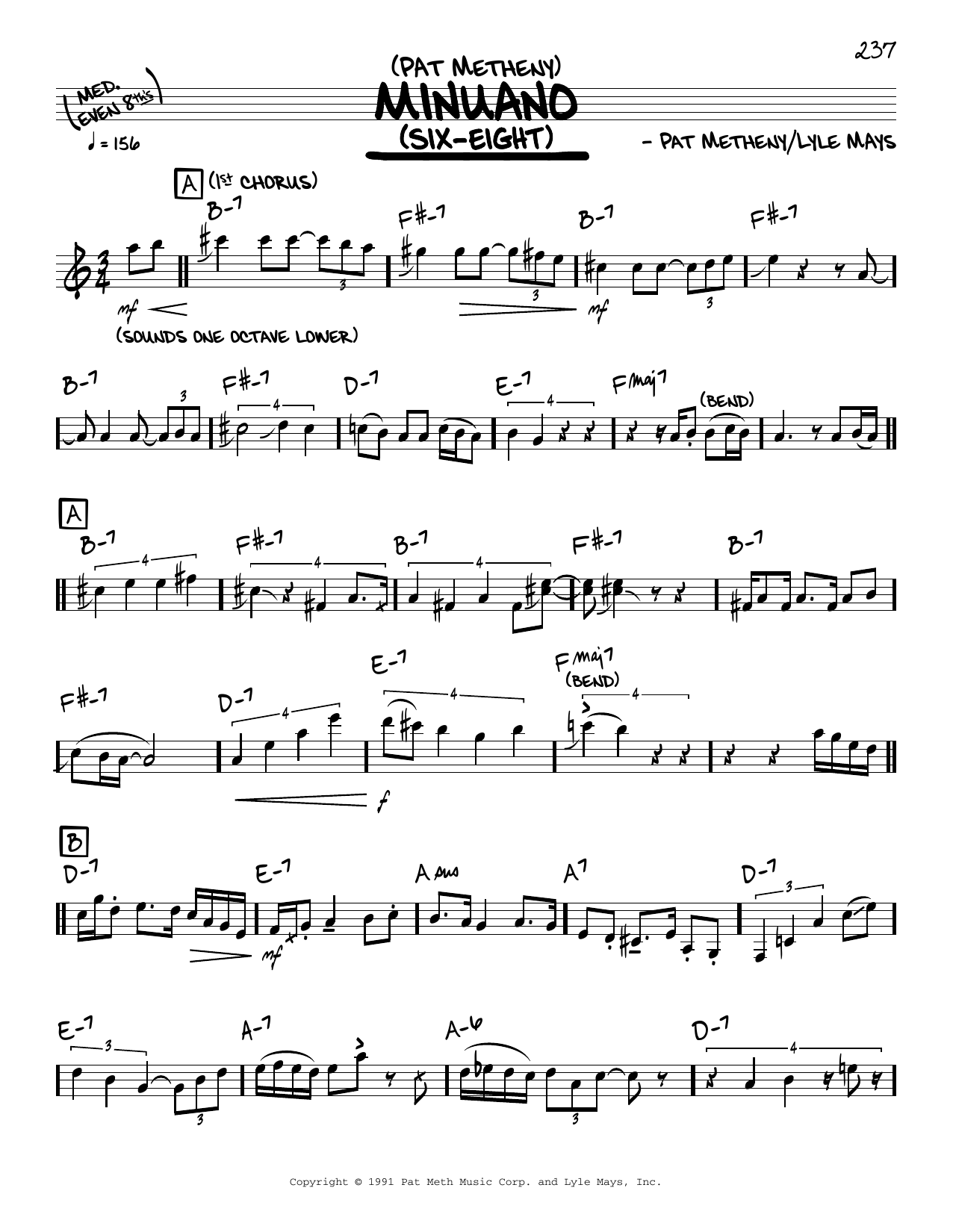 Pat Metheny Minuano (Six-Eight) (solo only) sheet music notes and chords. Download Printable PDF.