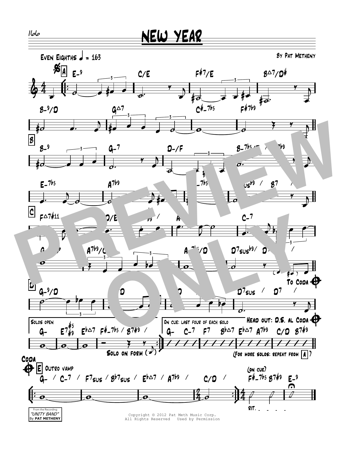 Learn to play Pat Metheny New Year sheet music for Real Book – Melody & Chords in minutes. Price: 5.9900$ Pat Metheny New Year sheet music notes and chords arranged for Real Book – Melody & Chords