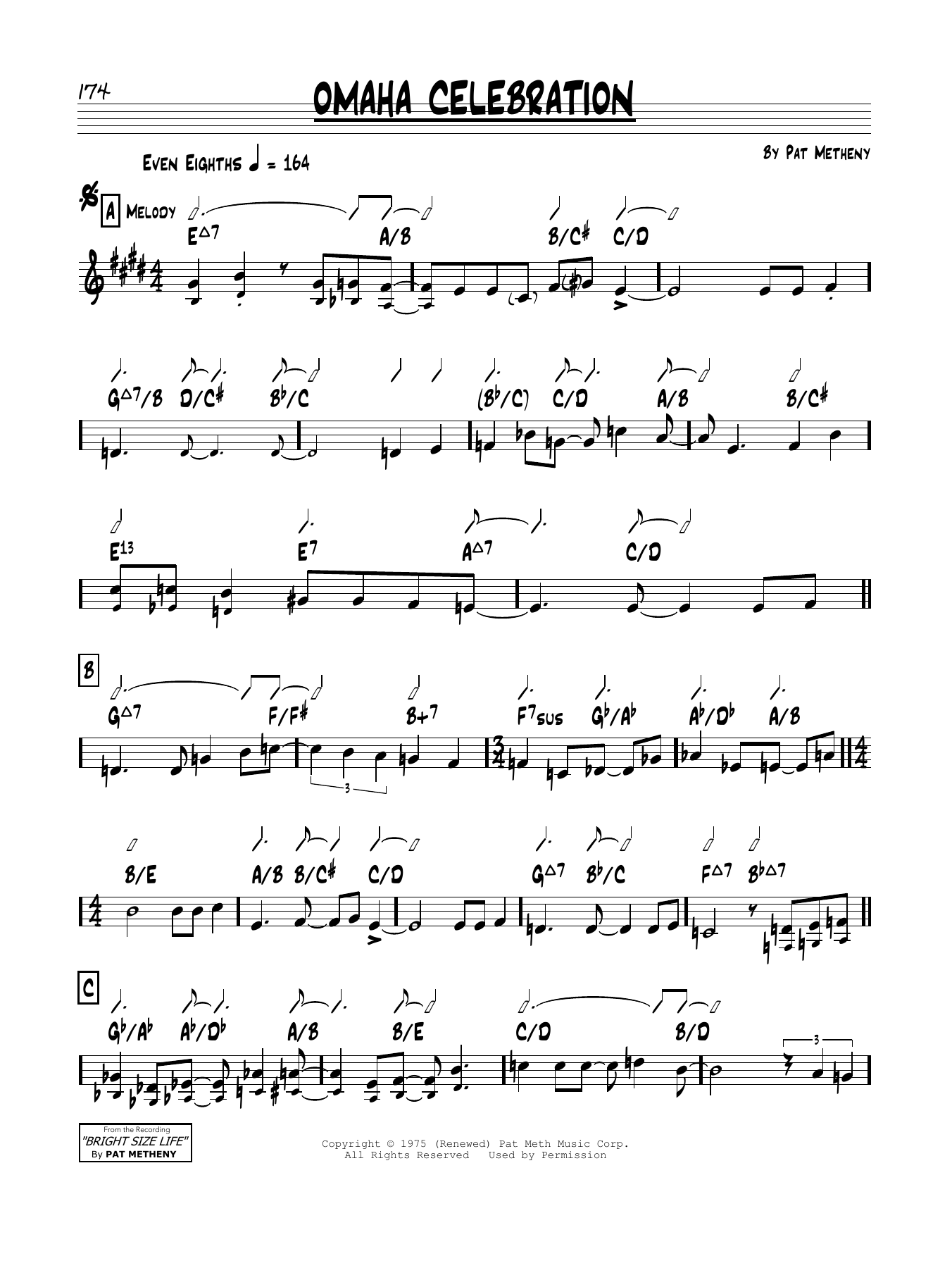 Learn to play Pat Metheny Omaha Celebration sheet music for Guitar Tab in minutes. Price: 7.8900$ Pat Metheny Omaha Celebration sheet music notes and chords arranged for Guitar Tab