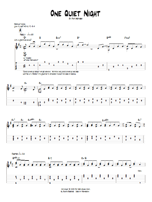 Pat Metheny One Quiet Night sheet music notes and chords. Download Printable PDF.