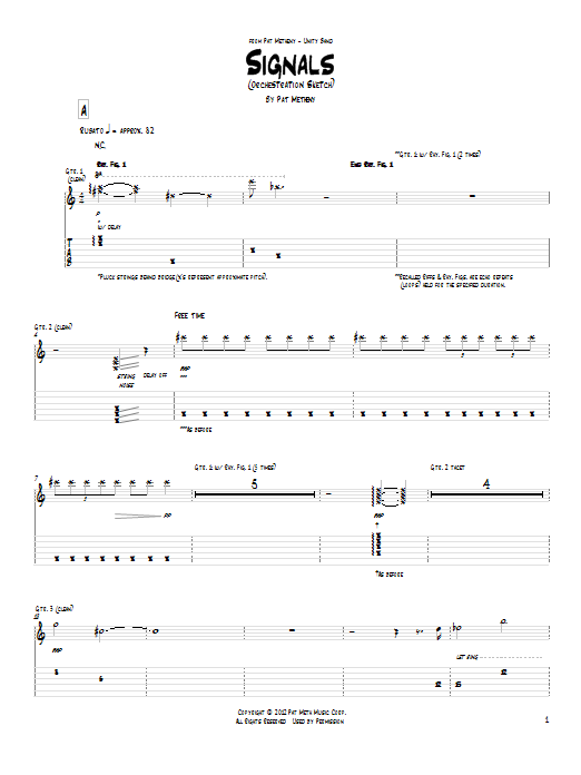 Learn to play Pat Metheny Signals (Orchestrion Sketch) sheet music for Guitar Tab in minutes. Price: 7.8900$ Pat Metheny Signals (Orchestrion Sketch) sheet music notes and chords arranged for Guitar Tab