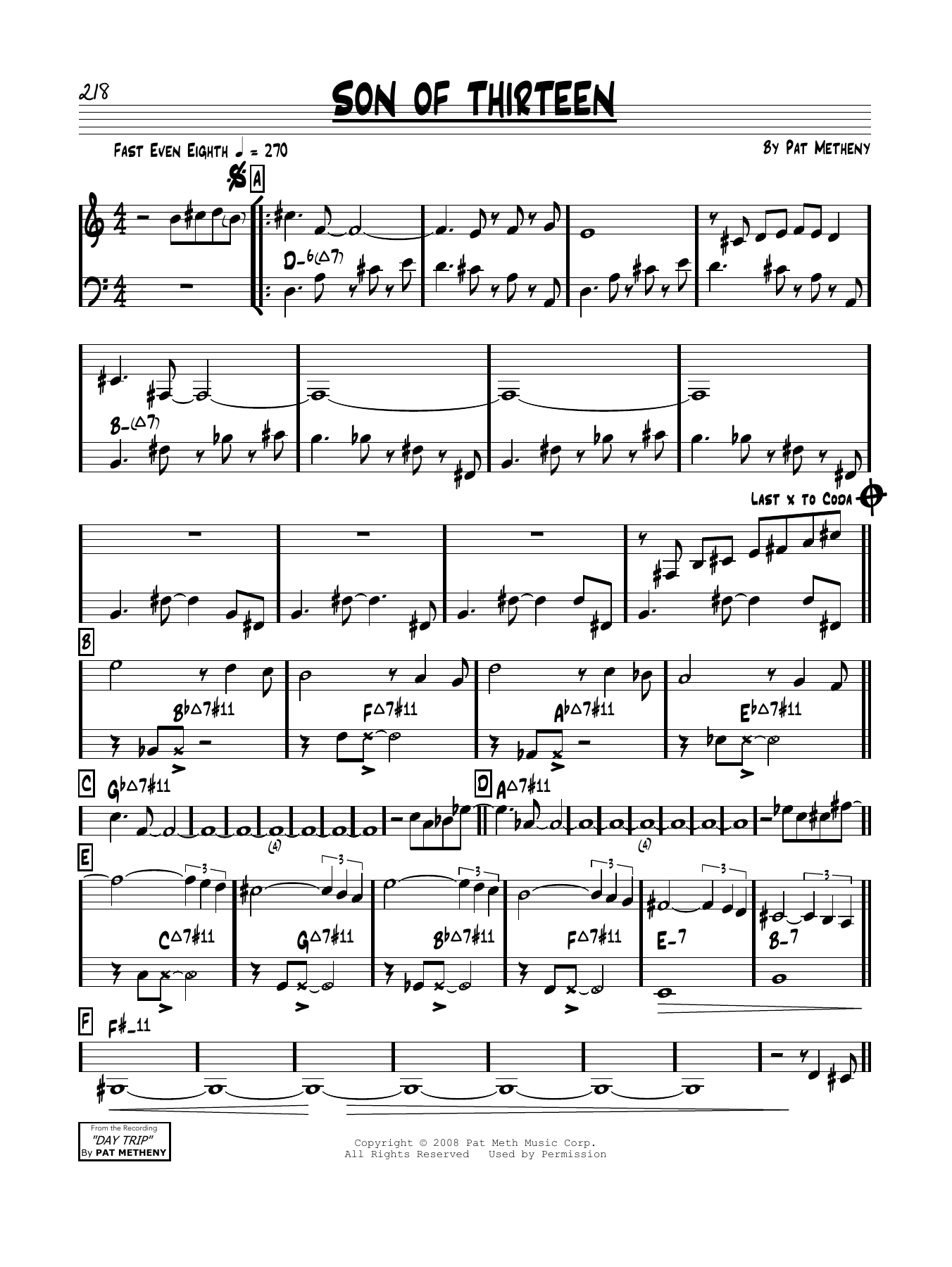 Learn to play Pat Metheny Son Of Thirteen sheet music for Real Book – Melody & Chords in minutes. Price: 5.9900$ Pat Metheny Son Of Thirteen sheet music notes and chords arranged for Real Book – Melody & Chords