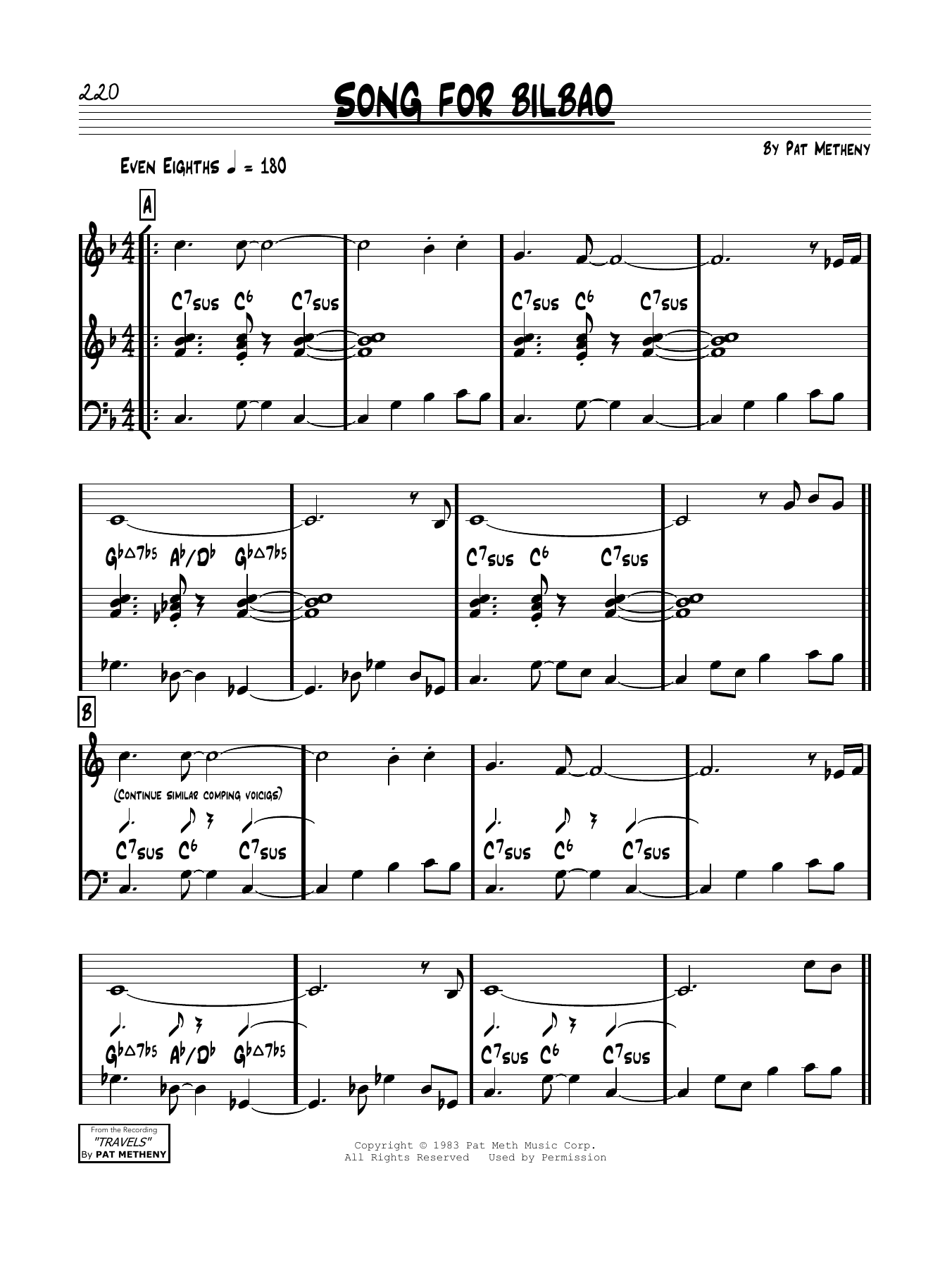 Pat Metheny Song For Bilbao sheet music notes and chords. Download Printable PDF.