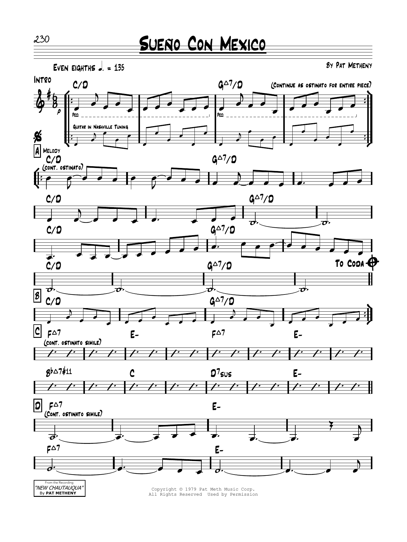 Learn to play Pat Metheny Sueno Con Mexico sheet music for Real Book – Melody & Chords in minutes. Price: 5.9900$ Pat Metheny Sueno Con Mexico sheet music notes and chords arranged for Real Book – Melody & Chords