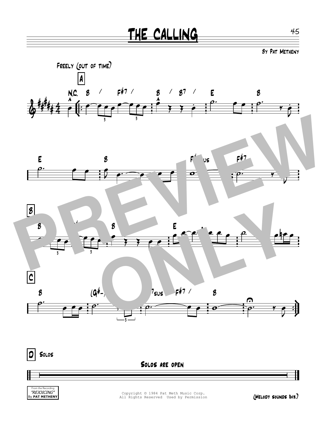 Learn to play Pat Metheny The Calling sheet music for Real Book – Melody & Chords in minutes. Price: 5.9900$ Pat Metheny The Calling sheet music notes and chords arranged for Real Book – Melody & Chords