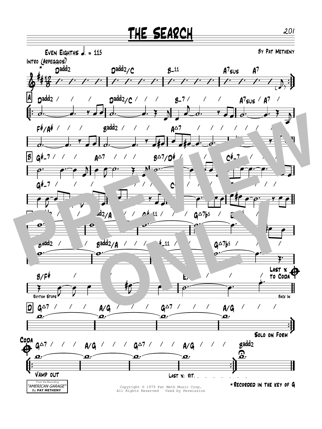 Learn to play Pat Metheny The Search sheet music for Real Book – Melody & Chords in minutes. Price: 5.9900$ Pat Metheny The Search sheet music notes and chords arranged for Real Book – Melody & Chords