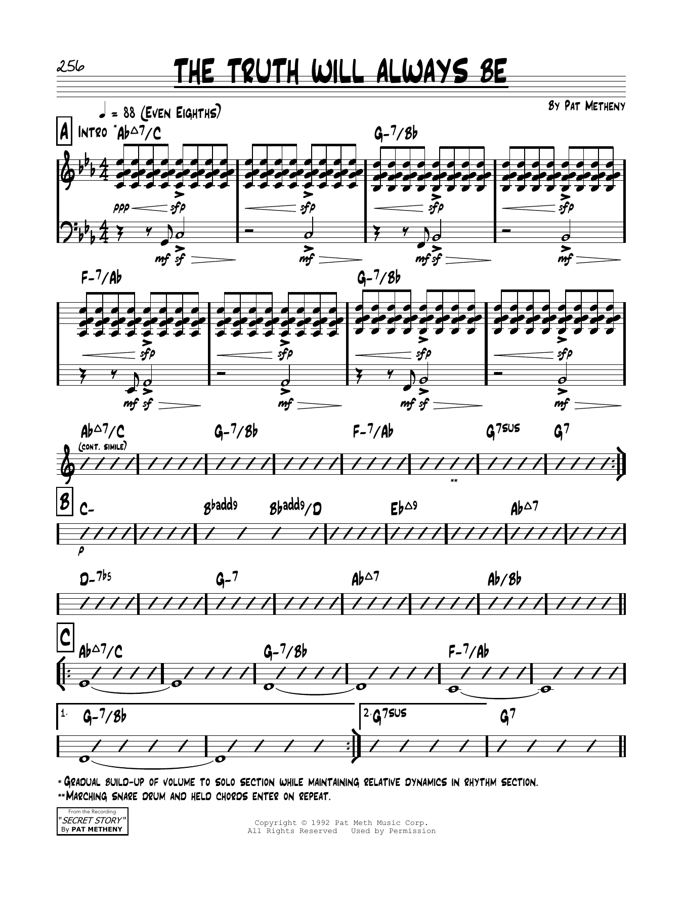 Pat Metheny The Truth Will Always Be sheet music notes and chords arranged for Real Book – Melody & Chords