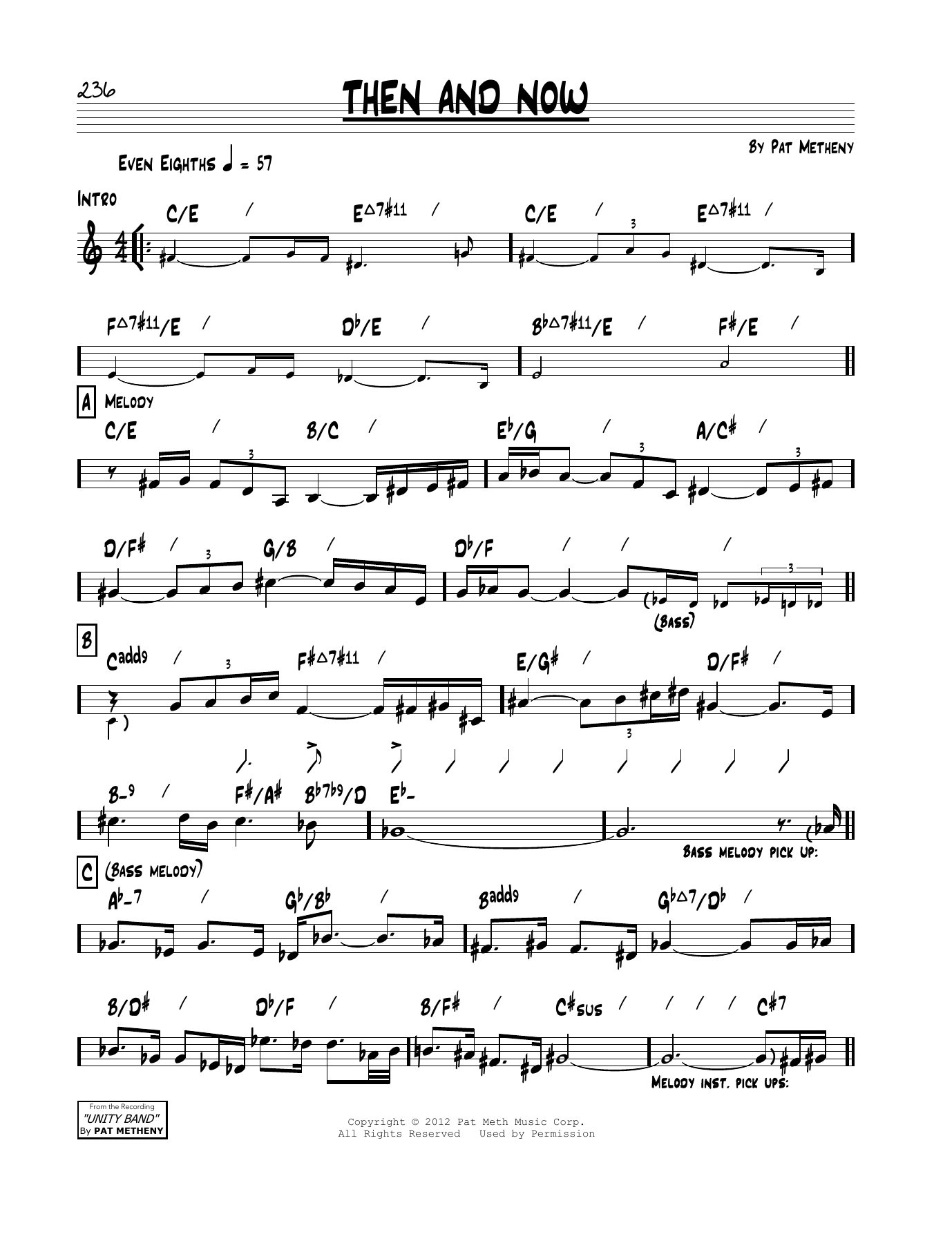 Learn to play Pat Metheny Then And Now sheet music for Real Book – Melody & Chords in minutes. Price: 5.9900$ Pat Metheny Then And Now sheet music notes and chords arranged for Real Book – Melody & Chords