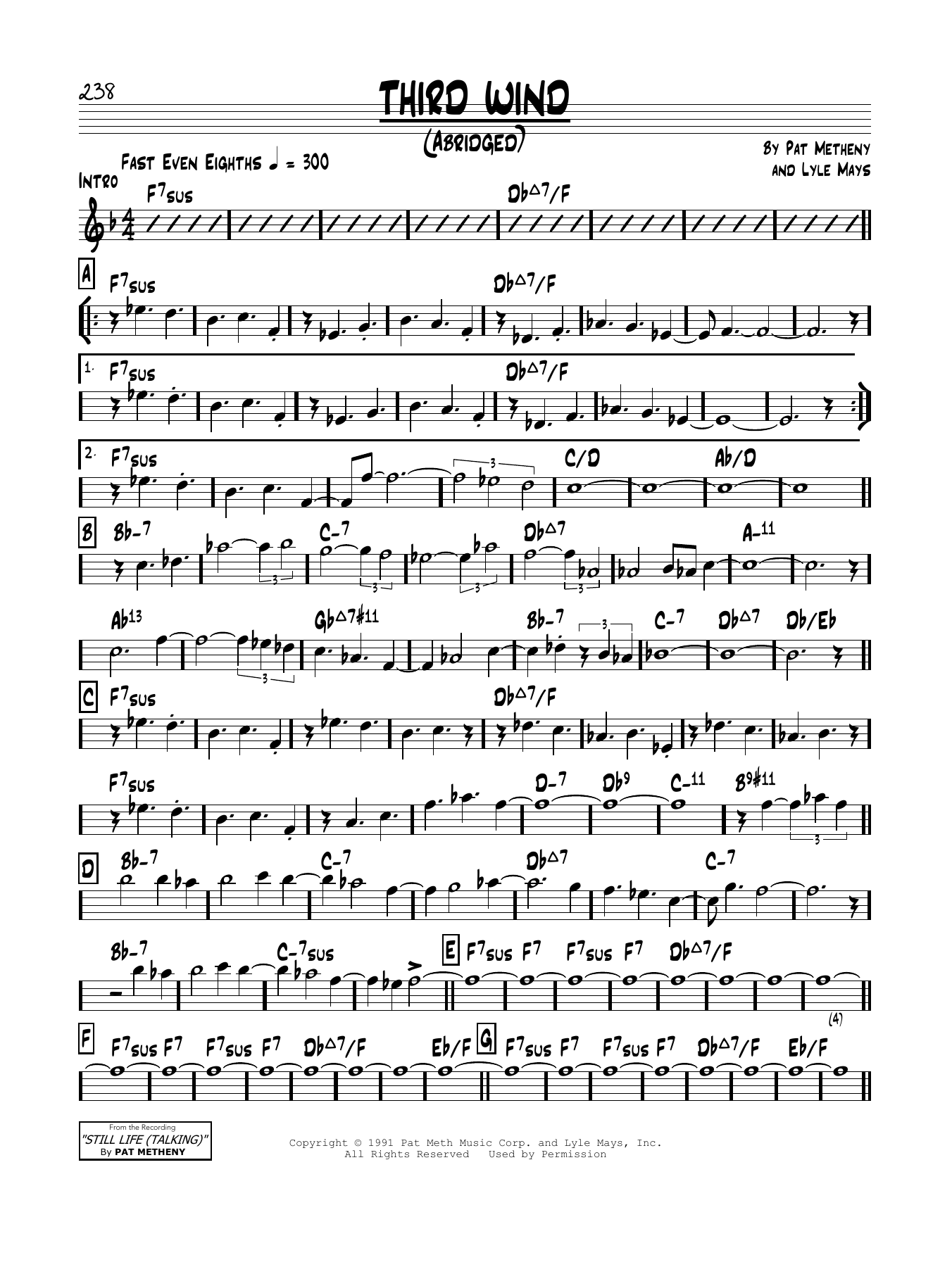 Pat Metheny Third Wind sheet music notes and chords. Download Printable PDF.