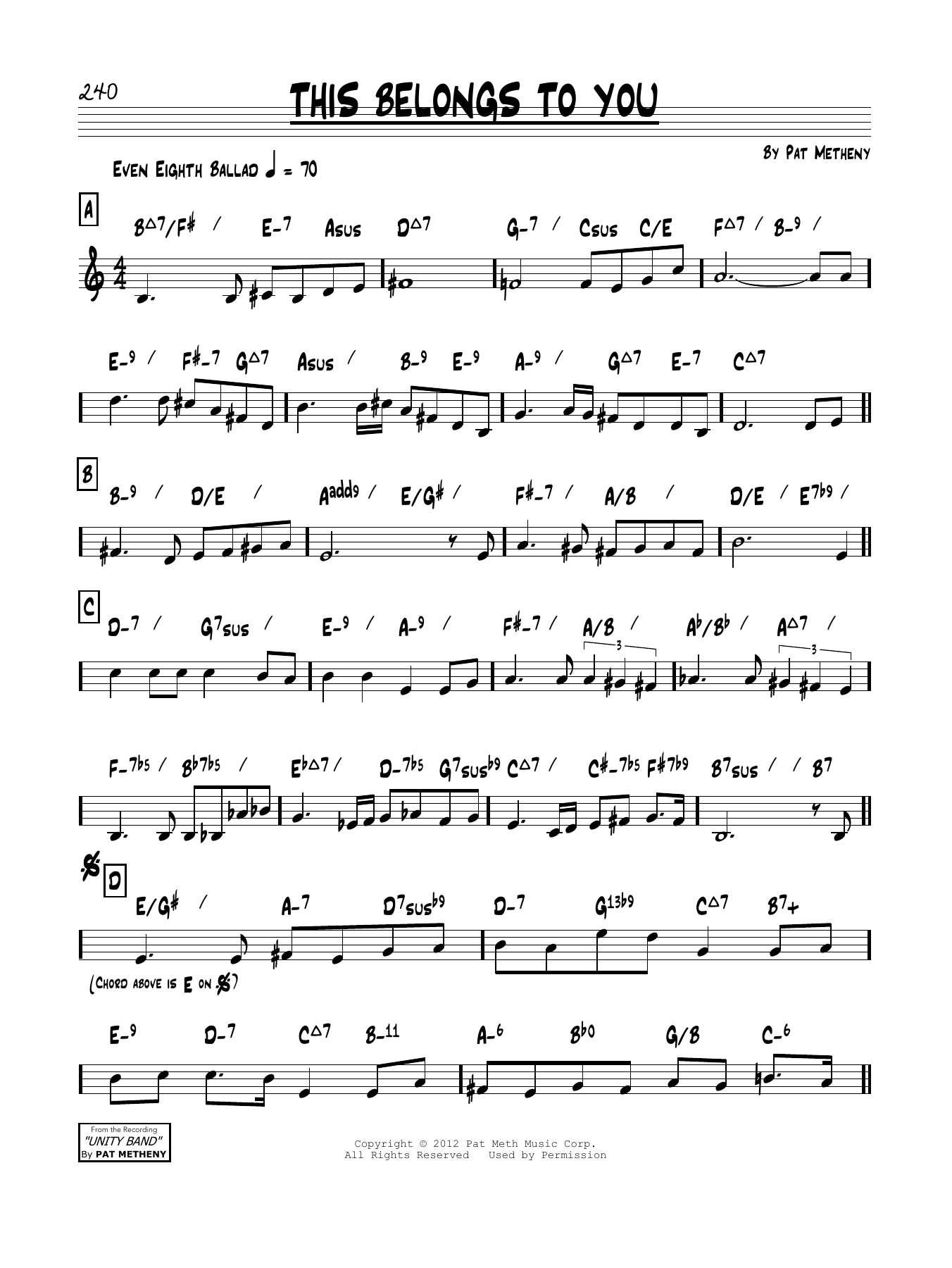 Pat Metheny This Belongs To You sheet music notes and chords. Download Printable PDF.