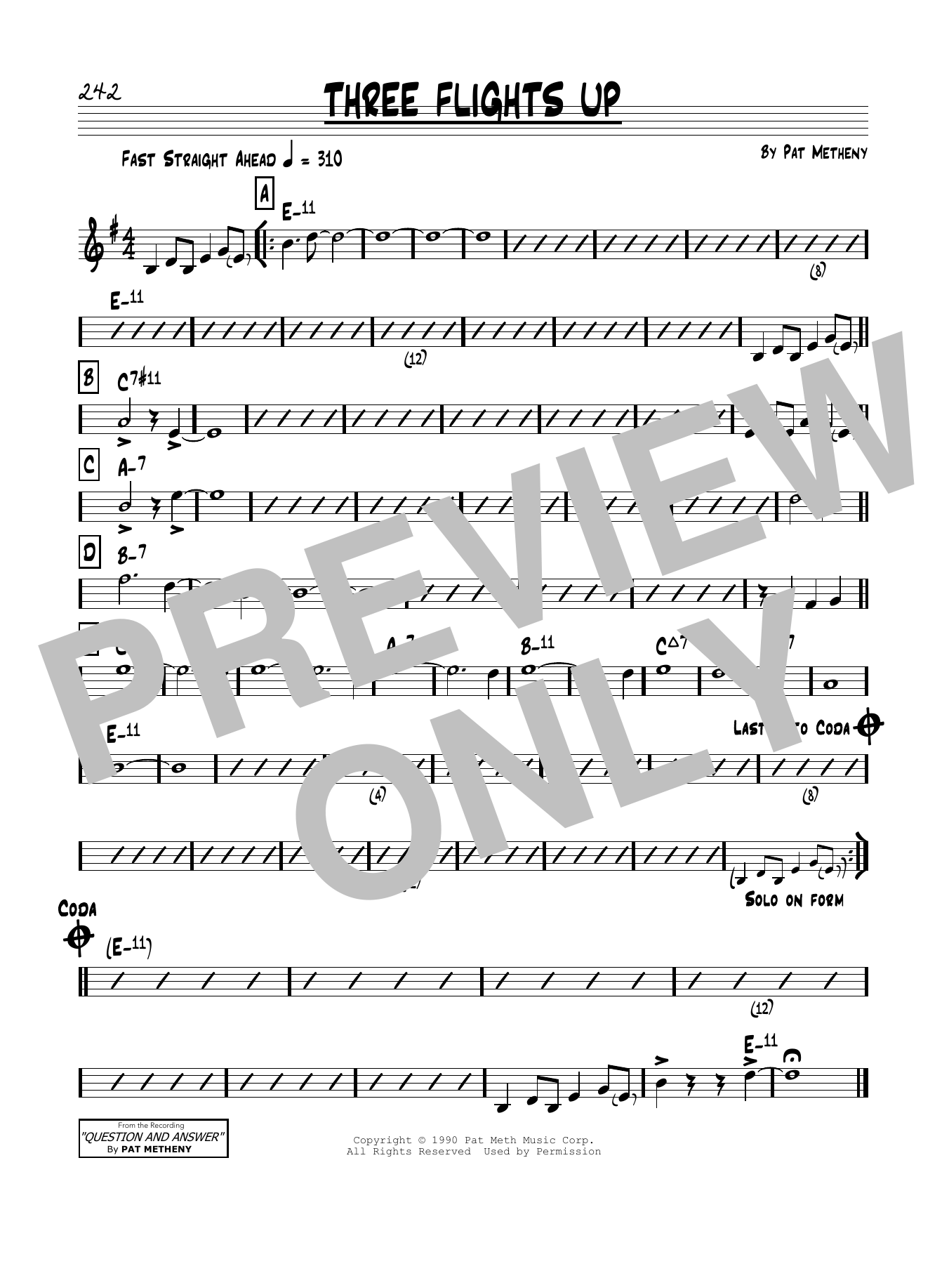 Learn to play Pat Metheny Three Flights Up sheet music for Real Book – Melody & Chords in minutes. Price: 5.9900$ Pat Metheny Three Flights Up sheet music notes and chords arranged for Real Book – Melody & Chords