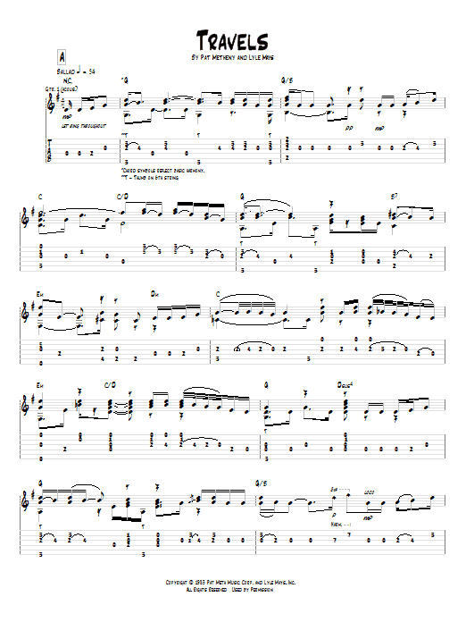 Pat Metheny Travels sheet music notes and chords. Download Printable PDF.