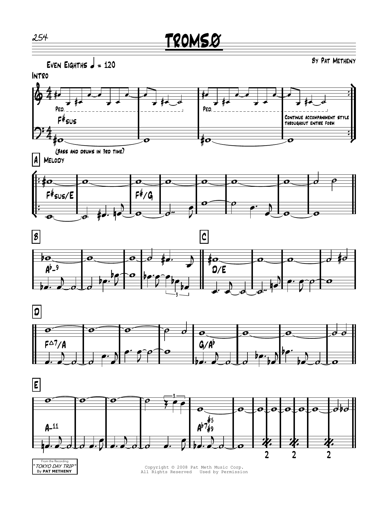 Learn to play Pat Metheny Tromso sheet music for Real Book – Melody & Chords in minutes. Price: 5.9900$ Pat Metheny Tromso sheet music notes and chords arranged for Real Book – Melody & Chords